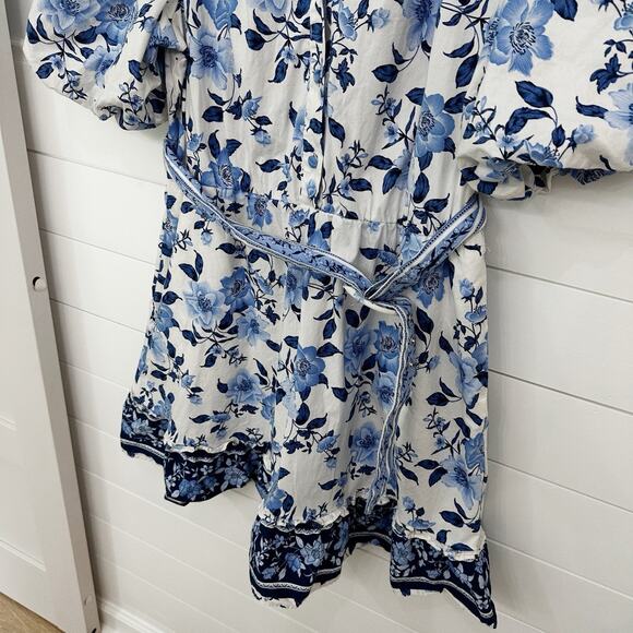 Women’s Joie Blue Floral Puff Sleeve Belated Sundress Size 14 - Picture 4 of 7